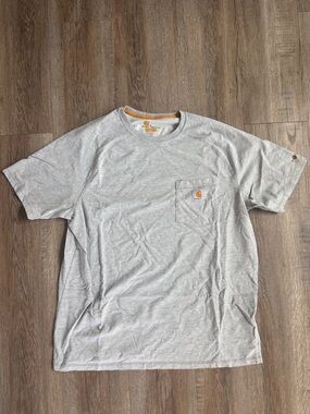 Carhartt Light Gray Short-Sleeve Pocket Tee with Orange Logo Detail